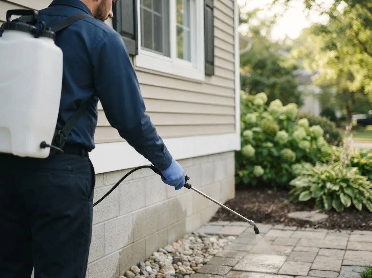 Pest control technician inspecting a home in Quinter, KS